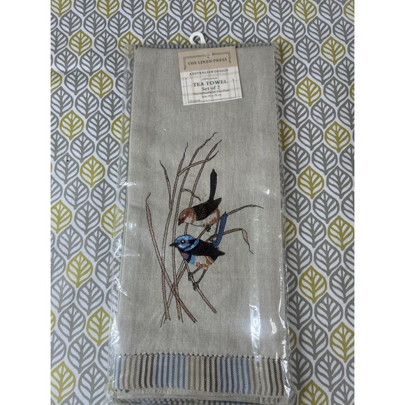 The Linen Press Other - The Linen Press 100% Cotton Tea Towel Set of 2 Embroidered Superb Fairy Wren
